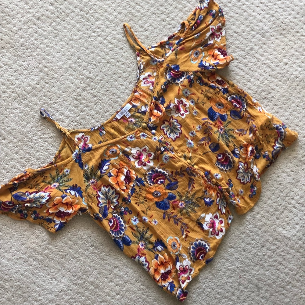 Patrons of Peace cold shoulder yellow top M